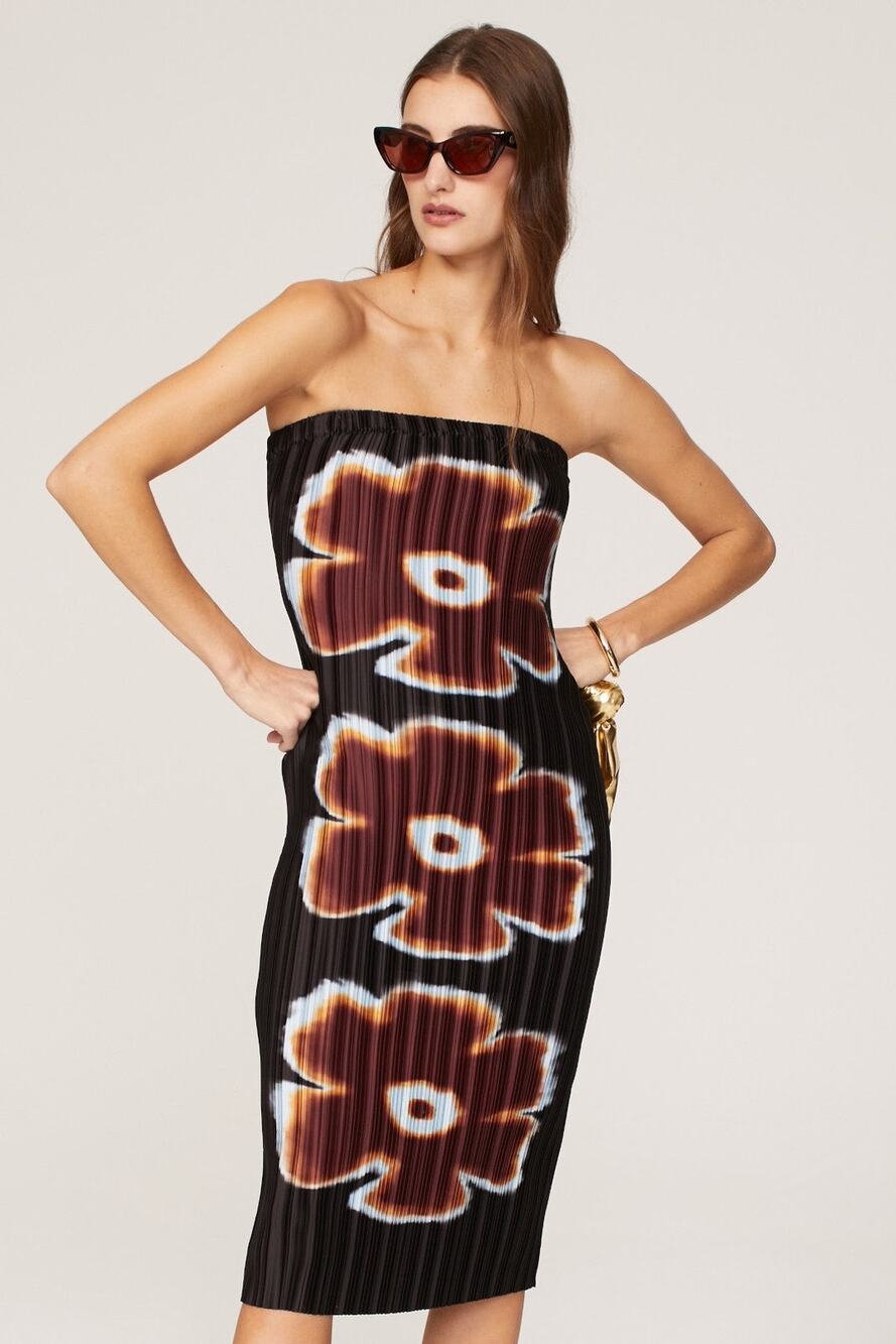 ARTHUR Women's Black Brown Floral Strapless Flower Mini Dress Size Small